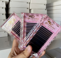Vente en gros de cils individuels en cachemire velours mat noir, logo personnalisé, plateaux de cils, fournitures, extensions de cils en volume faites à la main