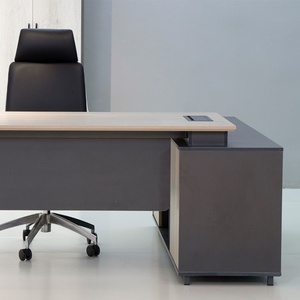 Bureau de direction de luxe haut de gamme en bois massif avec meuble d'appoint en L, table de PDG, bureau de direction en bois de luxe - Product Image 3