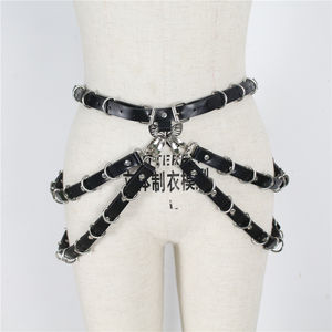 Adult Ladies Thigh-Length PU Leather Garters Belt Crossed Black Body Bondage Harness <b>Suspenders</b> - Product Image 2