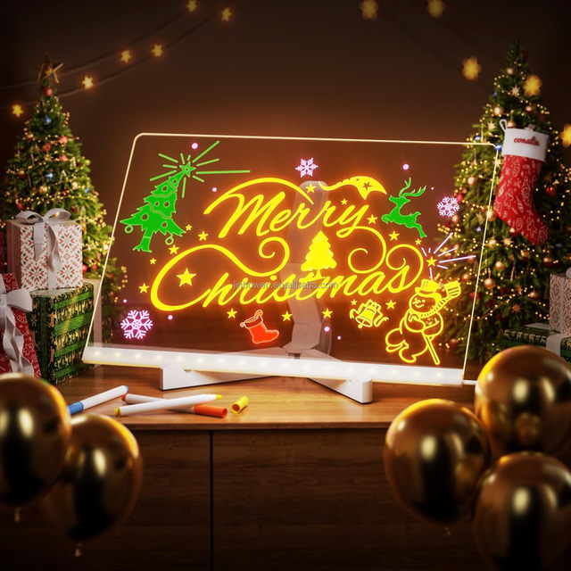 KBW Acrylic Dry Erase Board with Light,A4 Size USB Powered Light up Memo Board for Office Home Kitchen,with 7 Color Pens & Stand