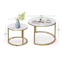 Ensemble de deux tables basses gigognes avec plateau en faux marbre et structure en bois, tables d'appoint rondes modernes et luxueuses pour le salon, la chambre à coucher, décoration