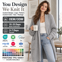 Cardigan long pour femme, surdimensionné, en tricot côtelé, à col châle ouvert, ample et épais, avec poches, personnalisable OEM ODM