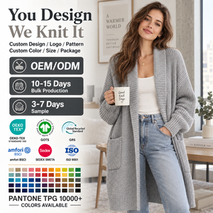 <span class=keywords><strong>Cardigan</strong></span> Lungo da Donna Oversize in Maglia <span class=keywords><strong>a</strong></span> Coste <span class=keywords><strong>con</strong></span> <span class=keywords><strong>Collo</strong></span> <span class=keywords><strong>a</strong></span> <span class=keywords><strong>Scialle</strong></span>, <span class=keywords><strong>Cardigan</strong></span> Ampio e Spesso <span class=keywords><strong>con</strong></span> Tasche, Personalizzabile OEM ODM - Product Image 1