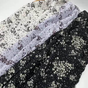 Fornecedores de tecido têxtil de chiffon elástico, venda por atacado poly cdc crepe de desenho tecido tecido para mulheres vestido