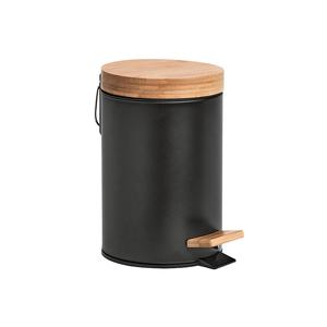 Seau cosmétique avec couvercle en bois et pédale pour le rangement du maquillage - Product Image 1
