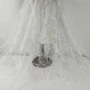 3367 tessuto di pizzo di Tulle di paillettes africano con ricamo da sposa bianco di alta vendita per abbigliamento donna