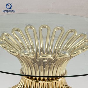 Table à manger moderne en acier inoxydable doré avec dessus en verre transparent pour l'extérieur meubles d'hôtel de mariage table ronde de banquet de mariage - Product Image 5