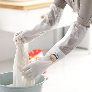 Women's Long Sleeve Household Gloves Thickened Fleece Lined Waterproof For Washing Vegetables Dishes Clothes Size M - Product Image 4