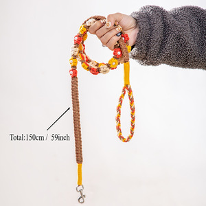 Newly Fashionable Adorable Fancy Beaded New Red Yellow 2 in 1 <strong>Dog</strong> Leash Collar Pet Hand-woven Leashes - Product Image 1