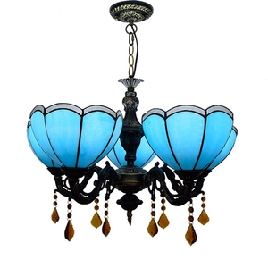Lustre Moderne Luxe pour Maison Chambre Cuisine Bar Foyer Lustre à Cinq Têtes Style Tiffany Vitrail Suspension - Product Image 4