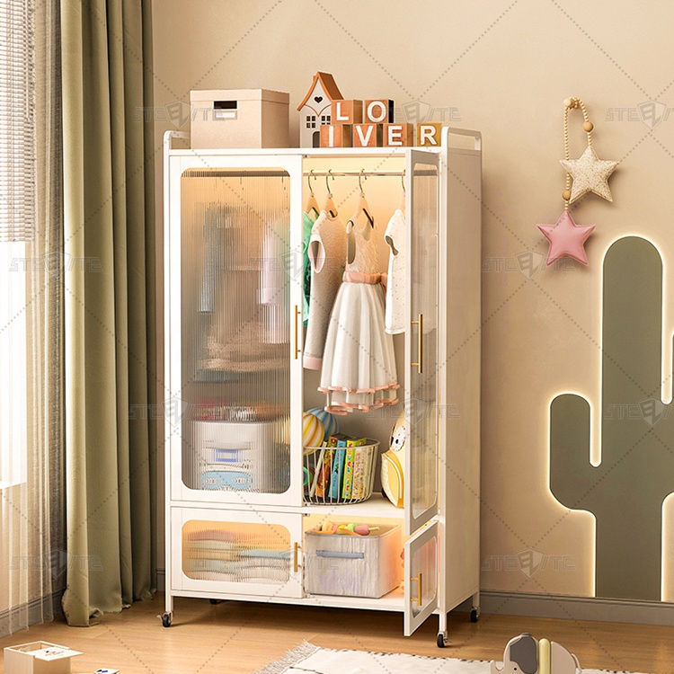 Home Furniture Conner Metal Cabinet With 4 Plastic Door Living Room Bedroom Children Kid's Wardrobe Storage Cabinet Design