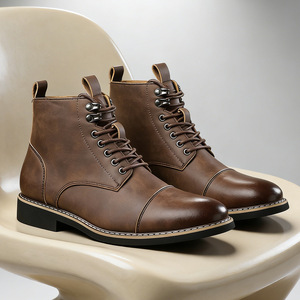 Botas de Hombre de Cuero Genuino con Cordones, Punta Redonda, Suela de Goma Antideslizante, Zapatos de Vestir, Envío Directo - Product Image 5