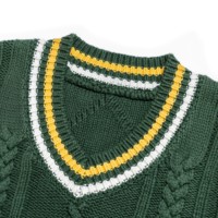 AiNear Vente en gros, conception de logo personnalisé, OEM & ODM, gilet sans manches en coton tricoté pour homme, col en V, vert, brodé, style universitaire