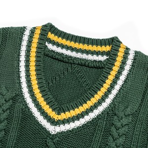 AiNear Vente en gros, conception de logo personnalisé, OEM & ODM, gilet sans manches en <span class=keywords><strong>coton</strong></span> tricoté pour <span class=keywords><strong>homme</strong></span>, <span class=keywords><strong>col</strong></span> en <span class=keywords><strong>V</strong></span>, vert, brodé, style universitaire - Product Image 2