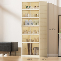Organisateur de boîte à chaussures empilable en matière plastique PP pliable transparent pliable à 6 niveaux avec logo personnalisé