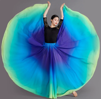 Jupe de danse dégradée élégante pour femme, jupe longue de performance pour la danse carrée, jupe trapèze en mousseline à taille élastique et grand ourlet