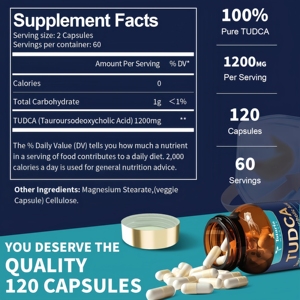 TUDCA Salts Biliaires Marque Blanche 1200mg TUDCA, 120 Capsules Végétaliennes Pures Ultra Puissantes pour la Détoxification et la Réparation du Foie et de la Vésicule Biliaire - Product Image 2