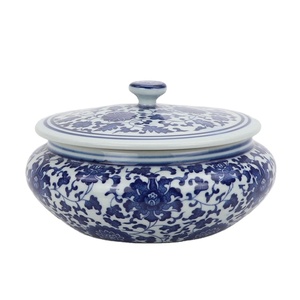 RZNV08-b-big Barattolo in Ceramica Cinese Fatto a Mano con Motivo Floreale in Porcellana Blu e Bianca per Conservazione e Tè - Product Image 1