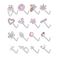 Anneau de nez en acier inoxydable avec pierre CZ rose en forme de cœur, abeille ou feuille pour femmes, bijoux de piercing de nez tendance