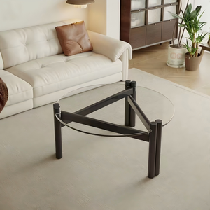 NKAHS Compact Solid Wood Glass Coffee <b>Table</b> Modern <b>Adjustable</b> <b>Height</b> Portable Round Side <b>Table</b> - Product Image 4