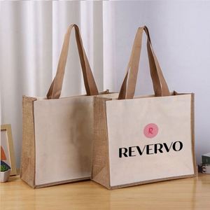 Wholesale Plain <b>Hessian</b> Burlap Shopper Custom Printed Logo Natural Eco Friendly Jute Shopping Tote <b>Bag</b> With Fabric Handle - Product Image 1