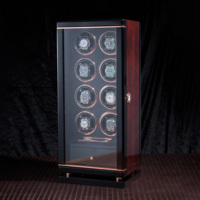 Boîte à montres automatique MINEESI pour 8 montres, finition bois craquelé noir brillant, intérieur en simili daim, protection résistante à l'eau