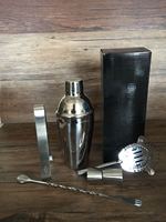 Ensemble de shakers à cocktail en acier inoxydable-Kit de barman de 5 pièces avec passoire à martini et cuillère à mélanger en verre à liqueur