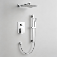 Ensemble de robinetterie de douche encastrée noir mat, douche carrée murale à effet pluie avec douchette réglable pour salles de bain minimalistes