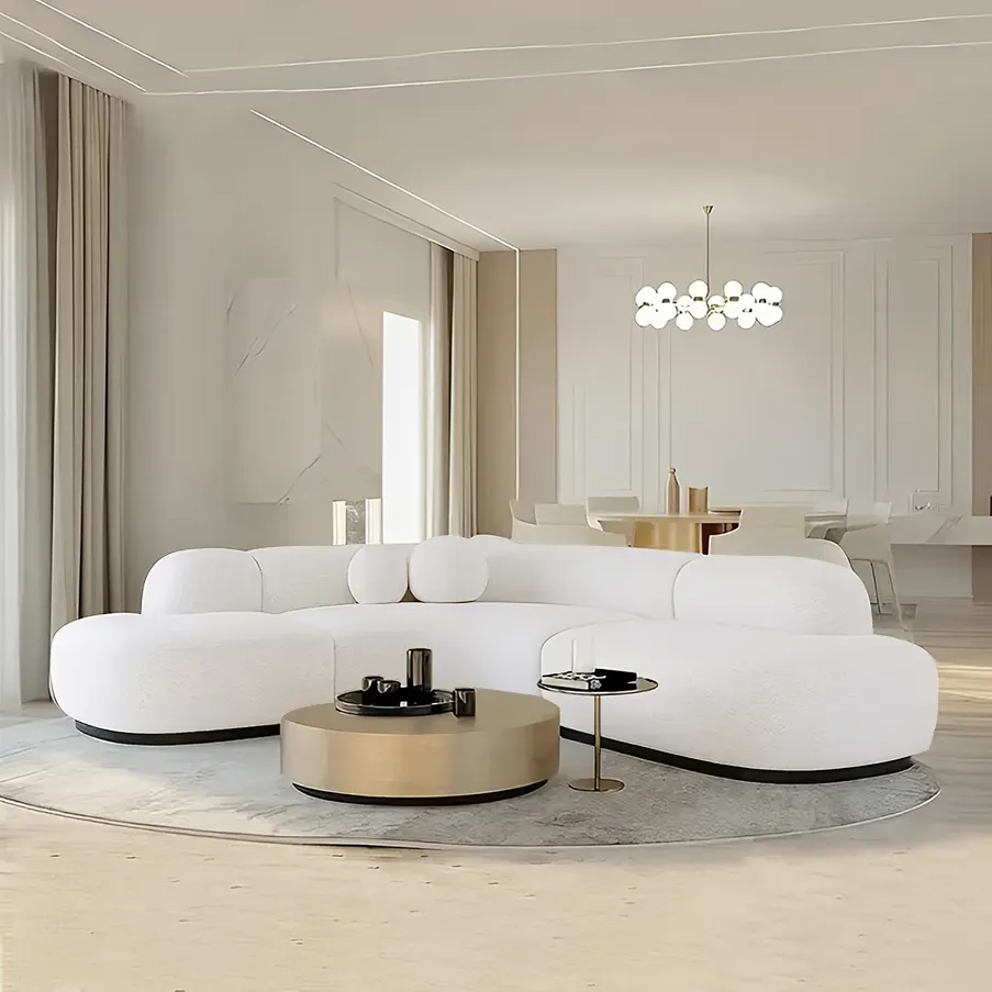 Geometry Design Customized Tufted Fabric Curved Sofa Living Room White Large Round Couch Lounge Circular Corner Sofa