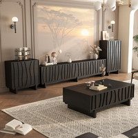 Meuble TV et Table Basse Traditionnels en Bois Massif avec Rangement 4 Tiroirs Multifonctionnel pour Petits Appartements et Salons 65 Pouces et Plus