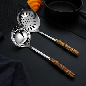 Ensemble d'ustensiles de cuisine et de vaisselle avec manche en bambou en acier inoxydable cuillère à soupe <span class=keywords><strong>passoire</strong></span> spatule pour la cuisine ustensiles ménagers - Product Image 4