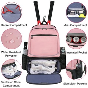 Sac à dos multifonctionnel de grande capacité pour raquettes de tennis et de badminton, étanche, pour sports de plein air, avec compartiment séparé pour chaussures - Product Image 2