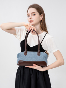Bolso de Hombro Tipo Boston de <span class=keywords><strong>Gran</strong></span> Capacidad, Estilo Casual de Verano, con Parches de Cuero y Mezclilla Vintage, para Mujer - Product Image 3