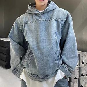High Street Washed <b>Hooded</b> <b>Jacket</b> for Men and Women, American Retro Design, Couple's Sweatshirt, Vintage Denim Top - Product Image 1