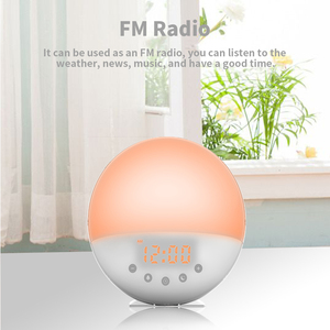 นาฬิกาตั้งโต๊ะอัจฉริยะสีขาวนาฬิกาปลุกพระอาทิตย์ขึ้นไฟพระอาทิตย์ตกตื่นขึ้นมาพร้อมวิทยุ FM แบบดิจิตอลตั้งโต๊ะไฟปลุก - Product Image 1