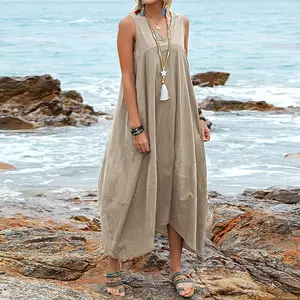 2023 Newest Design Plus Size 5XL Linen Sleeveless Bikini Cover Up Kimono For Women Kaftan Beach Sarongs