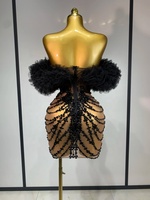 Robe mini noire sans bretelles et dos nu pour femme, sexy, pour soirée, boîte de nuit, spectacle sur scène, costume d'anniversaire