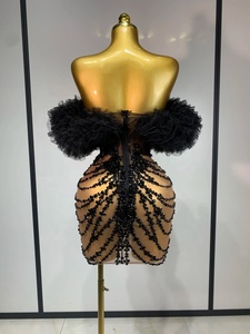 Abito <span class=keywords><strong>Mini</strong></span> Nero Senza Spalline e Senza Schienale con Diamanti per Donna, Sexy per Feste Serali, Discoteca, Spettacoli, Compleanni - Product Image 3