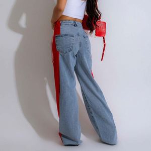 Jeans da Donna alla Moda <span class=keywords><strong>Neri</strong></span> a Vita Alta e Gamba Larga, <span class=keywords><strong>Pantaloni</strong></span> in Denim Elasticizzato Stile Boyfriend con Patchwork - Product Image 2