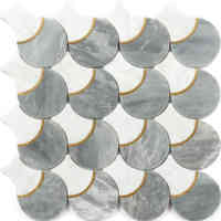 Mosaïque de pierre naturelle de style marbre moderne, jet d'eau, brillant, montage en maille, art mural, murals, parquet, décoration de sol et de mur de chambre d'hôtel