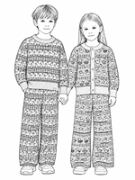 Ensemble tricoté assorti pour frères et sœurs, pull jacquard Fair Isle à motif animalier et pantalon large pour enfants, tenue assortie frère et sœur