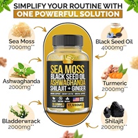 Biocaro Gommes à la Mousse de Mer, Huile de Nigelle et Ashwagandha avec Shilajit, Sureau, Curcuma, Fucus Vésiculeux pour Énergie et Détox