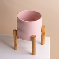 Yinyuanwang — Pots de plantes en céramique avec cadre en bois, bac à plantes, pot de fleurs pour décoration intérieure, cylindre, personnalisable