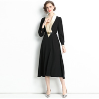 Robe sur mesure simple, nouvelle collection automne, style vintage Hepburn, col doré, robe noire une pièce