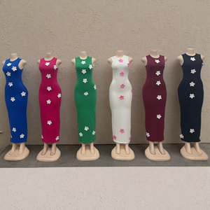 Nuovo fiore all'ingrosso Slim Fit senza maniche <span class=keywords><strong>attillato</strong></span> abito estivo alla moda Casual lungo da <span class=keywords><strong>donna</strong></span> - Product Image 3