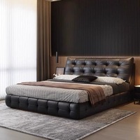 Lit Double Moderne de Luxe en Cuir Capitonnage Doux avec Rangement, Grande Taille, pour Adultes et Jeunes Filles