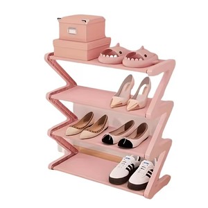 <span class=keywords><strong>Zapatero</strong></span> rosa de 4 niveles en forma de Z-Estante de almacenamiento montado en el suelo para sala de estar Dormitorio y entrada | <span class=keywords><strong>Zapatero</strong></span> | <span class=keywords><strong>Organizador</strong></span> de almacenamiento de zapatos - Product Image 3