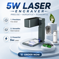 Machine de gravure laser mini 5W à vitesse rapide avec mise au point automatique et contrôle par application, portable pour le bricolage sur bois, cuir, papier