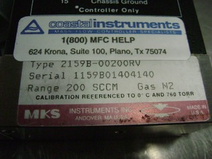 Plc 2539 2159b-00200rv Mass Flow Controller; <strong>Ran</strong>: 200 Sccm Gas: N2 for Warranty Product - Product Image 2