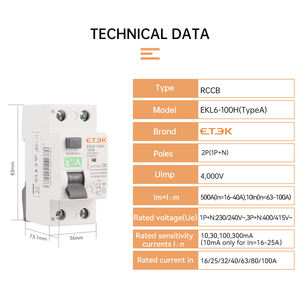 Устройство для выключателя остаточного тока ETEK RCCB 2 P 40A 10KA 30mA типа A RCCB 2-полюсный rccb типа A EKL6-100H RCD в наличии - Product Image 4